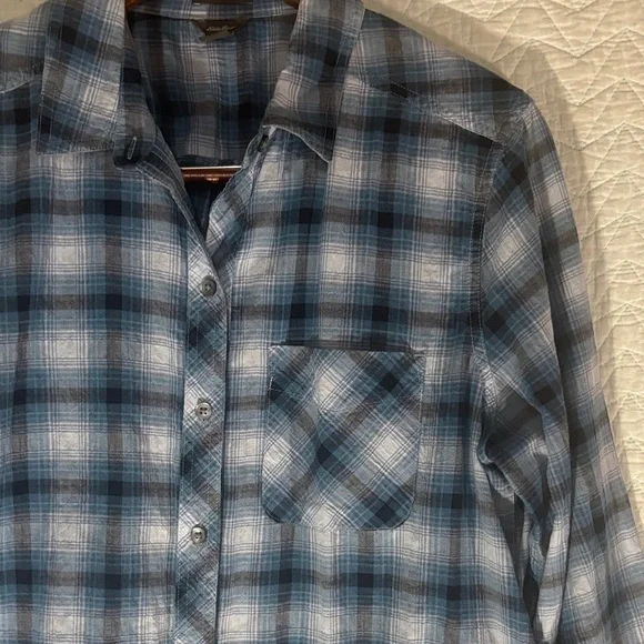 Eddie Bauer Blue Plaid Button-Down Shirt - Picture 3 of 8